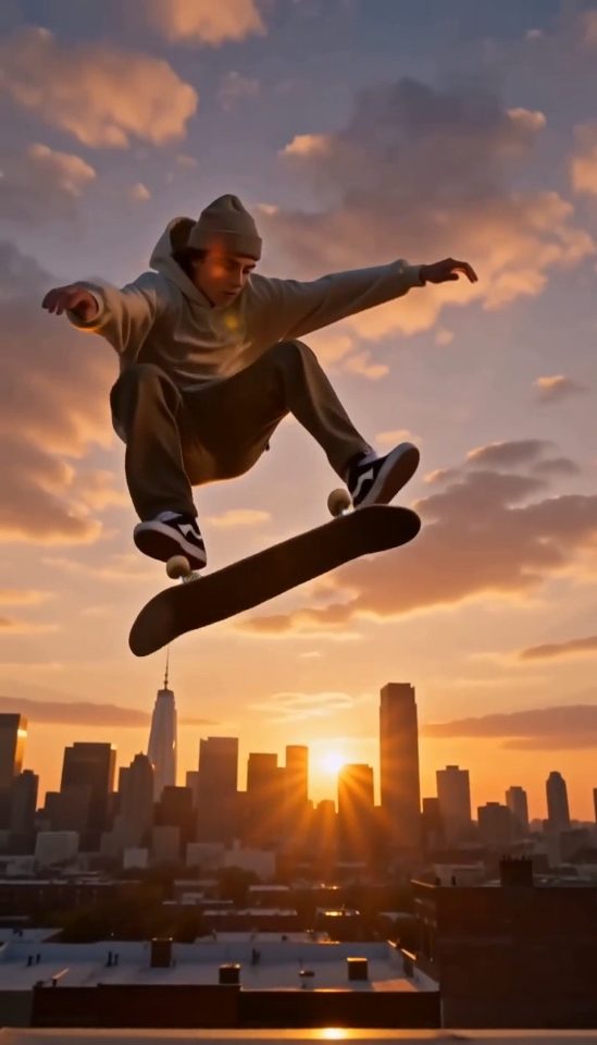 Hochformat: Kickflip auf dem Dach