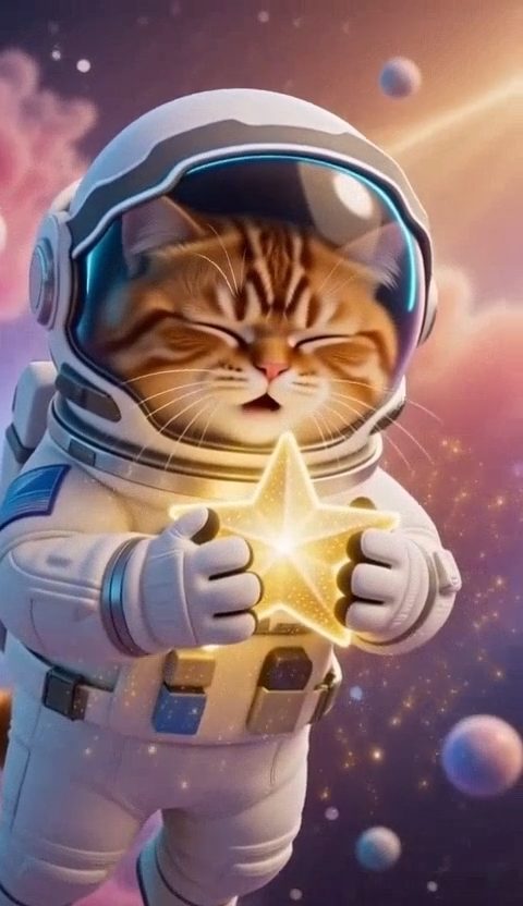 Astronautenkatze fängt einen Stern