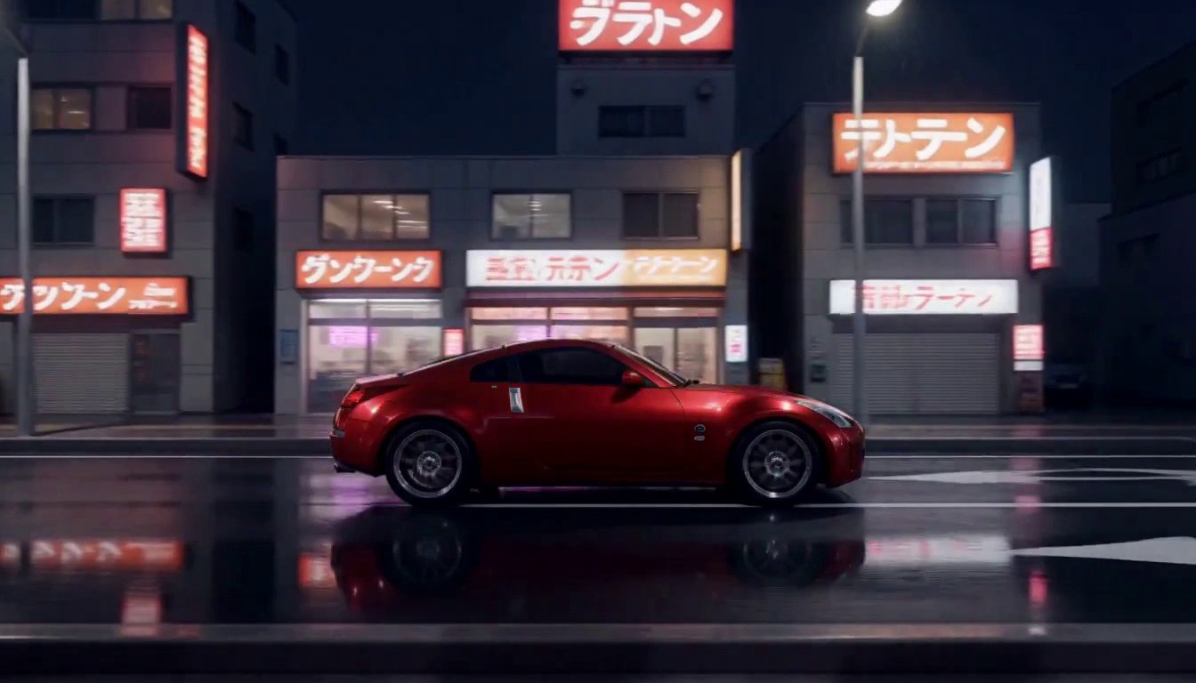 Output: rainy neon Tokyo